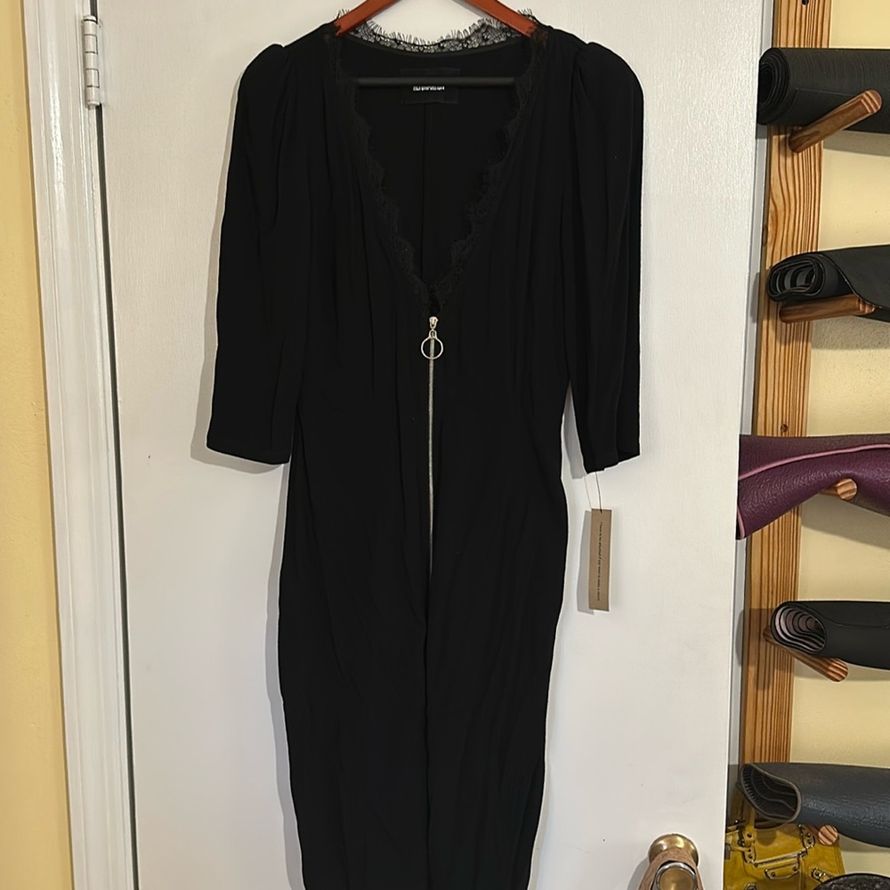 Reformation black lace deep V dress